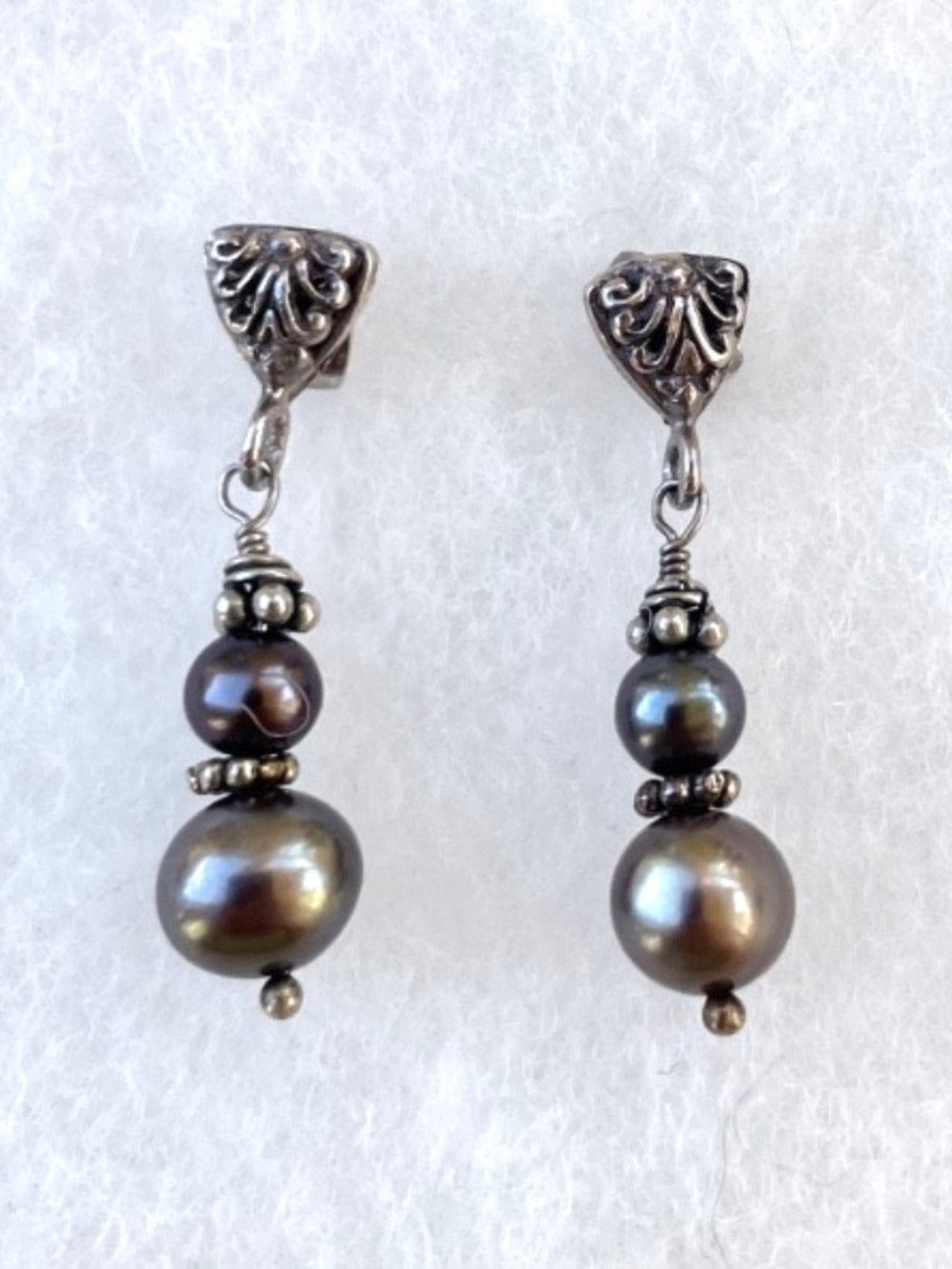 7mm-4mm Gray/Blue Pearl Drop 925 Sterling Silver Earrings